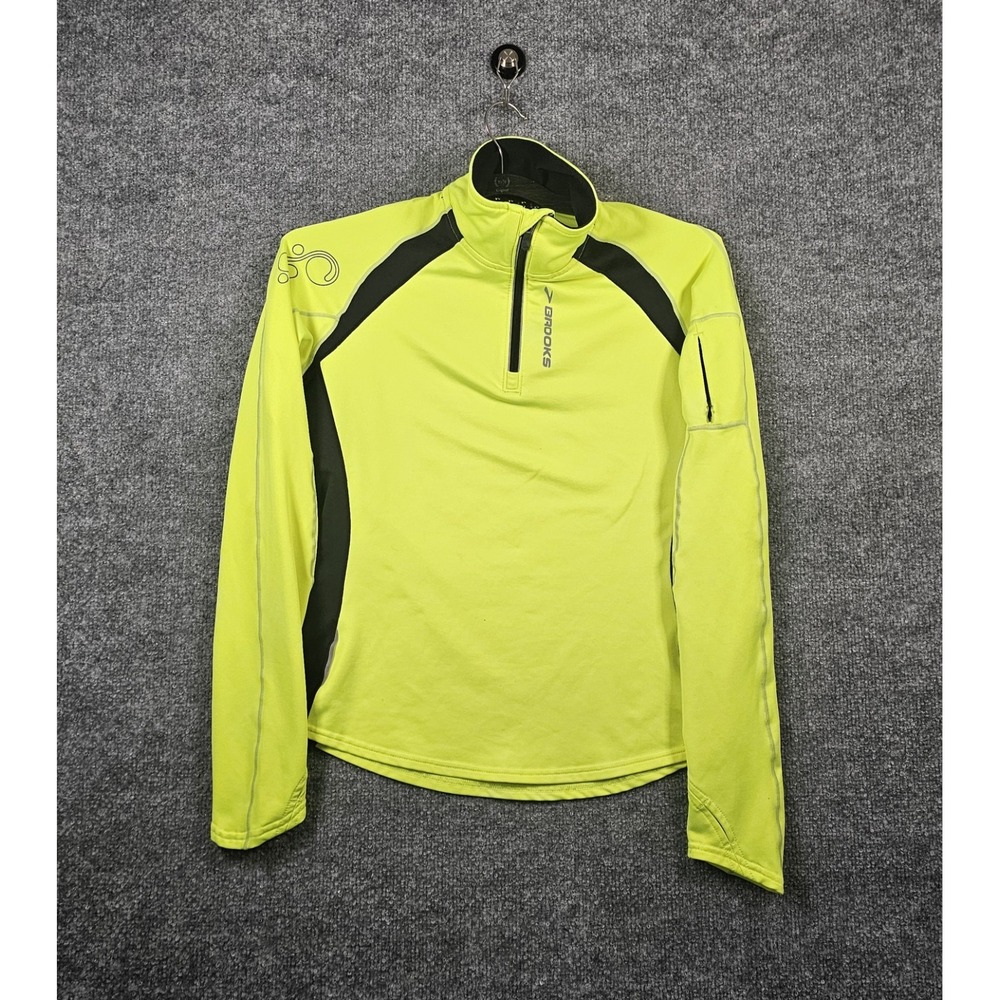 Brooks Shirt Long Sleeve Women's S 1/4 Zip Neon Yellow Black Running T-Shirt